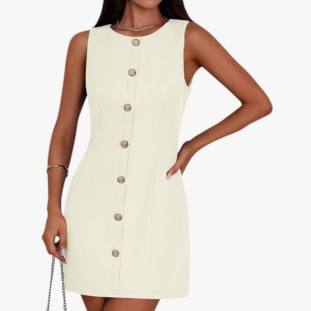 Amazon Cream Button-Front Mini Dress